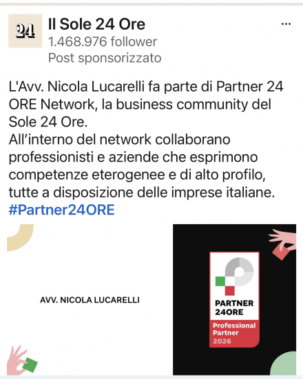 Nicola Lucarelli professional partner Sole 24 Ore - Studio Legale Lucarelli
